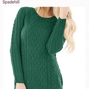 Spadehill Green Cable-Knit Rib-Knit Long Sleeve Shift Sweater Dress Small